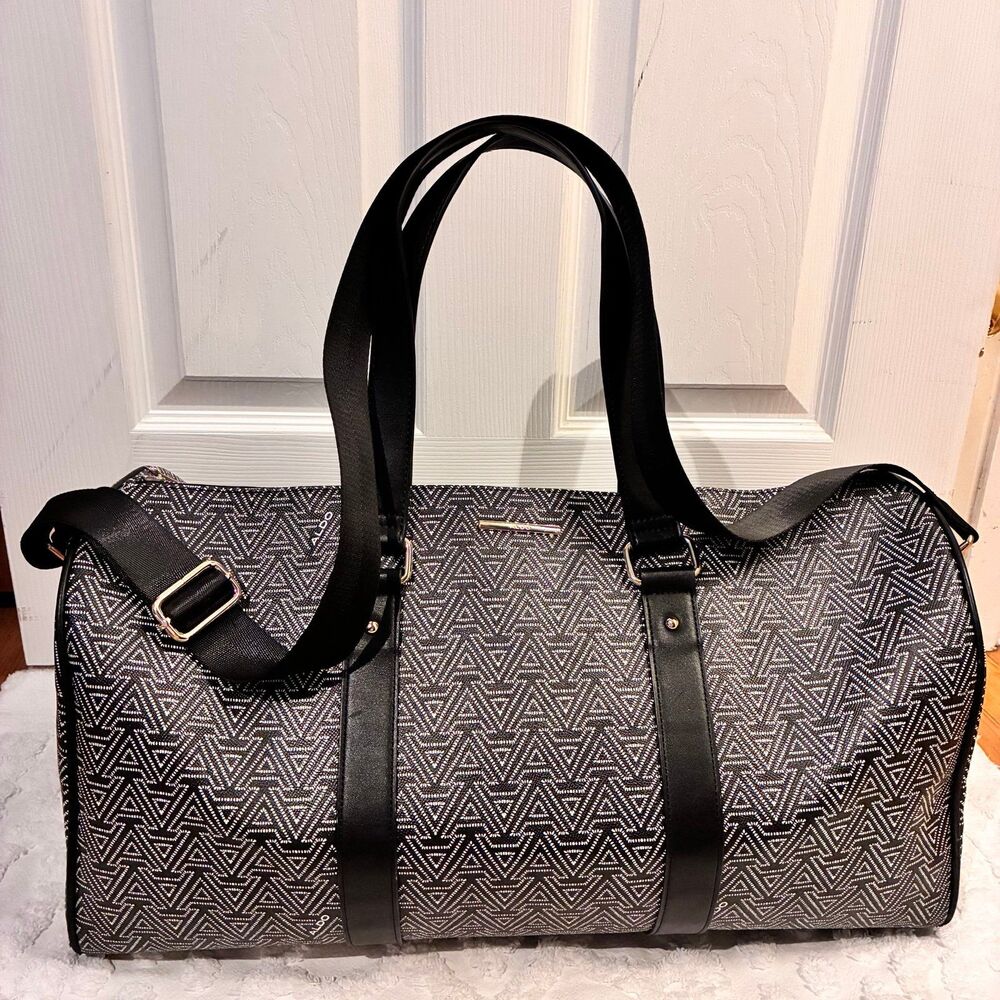 NWOT Aldo Black White Luggage Monogram Signature Weekender Duffle Bag Gym Bag